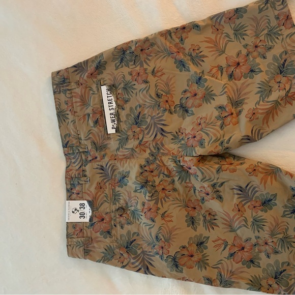 Denim & Flower Men's Floral Chino Shorts - Tan with Green & Orange Accents - Picture 8 of 12